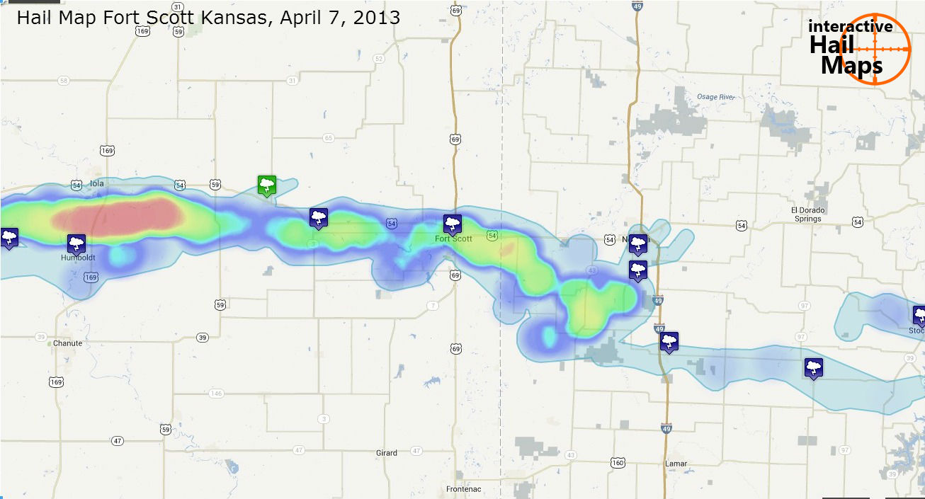 Hail Map Fort Scott, Kansas April 7, 2013 - Interactive Hail Maps