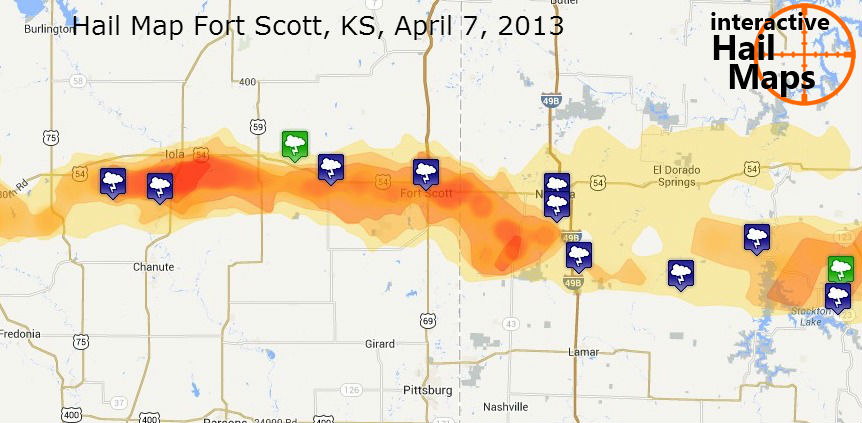 Hail Map Fort Scott, Kansas April 7, 2013 - Interactive Hail Maps