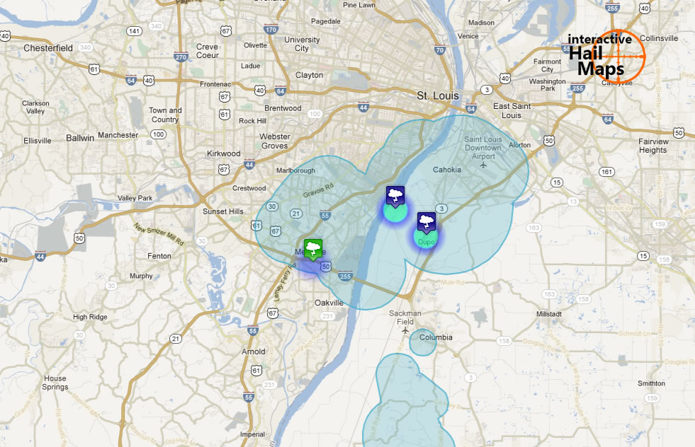 Hail Map Southern St. Louis July 8, 2012 - Interactive Hail Maps